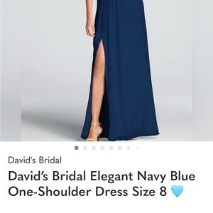 David's Bridal One-Shoulder Gown in Deep Blue